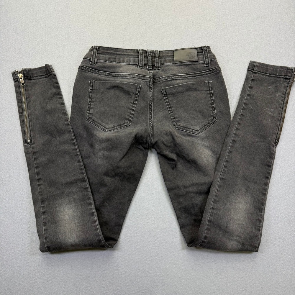Anine Bing Skinny Jeans Faded Black Charcoal Ankle Zip Size 26 Edgy Rocker